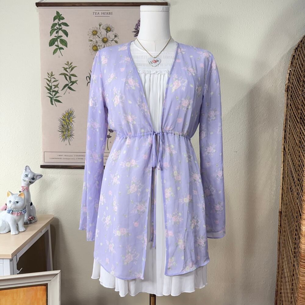 Y2k Victorias Secret Sheer Floral Robe Romantic Fairy Whimsy Dolly Coquette XS S